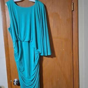 Ashro Green Asymmetrical Ruched Cocktail Dress